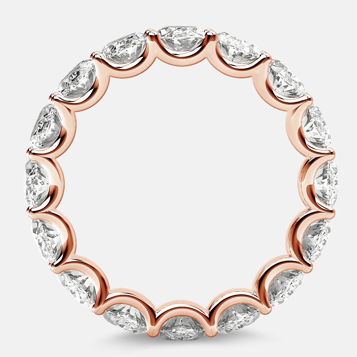 Curved Prong Eternity Ring with Oval Diamonds in 18k Rose Gold