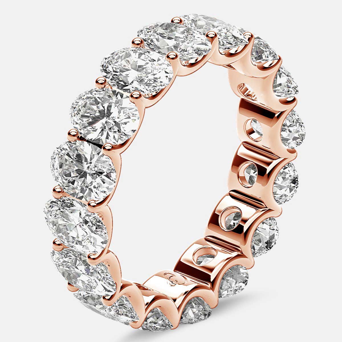 Curved Prong Eternity Ring with Oval Diamonds in 18k Rose Gold