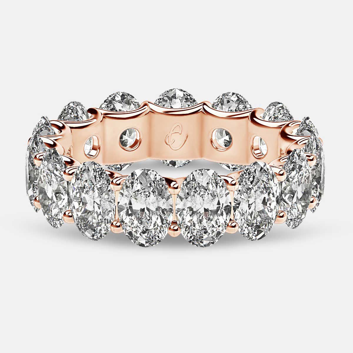 Curved Prong Eternity Ring with Oval Diamonds in 18k Rose Gold