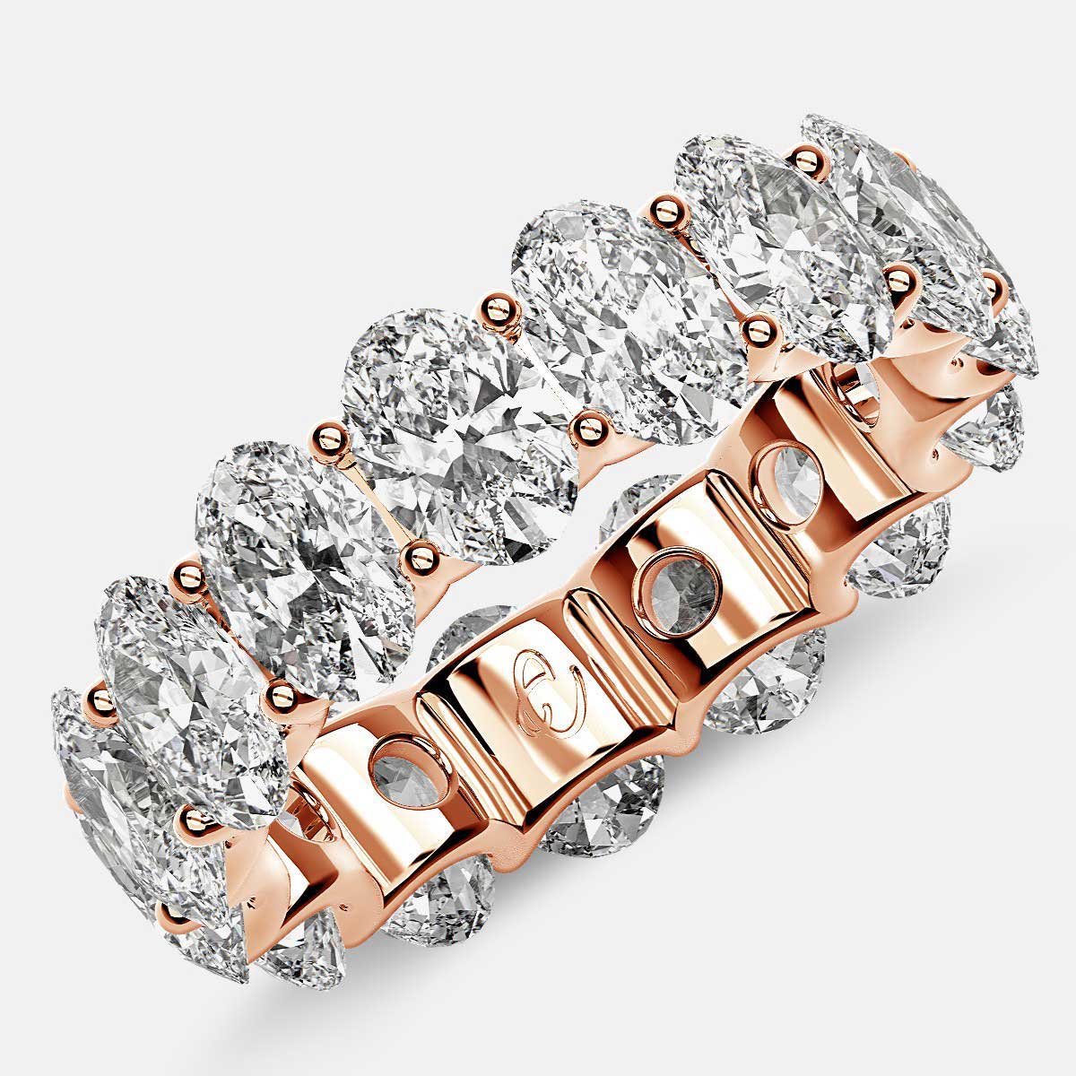 Curved Prong Eternity Ring with Oval Diamonds in 18k Rose Gold