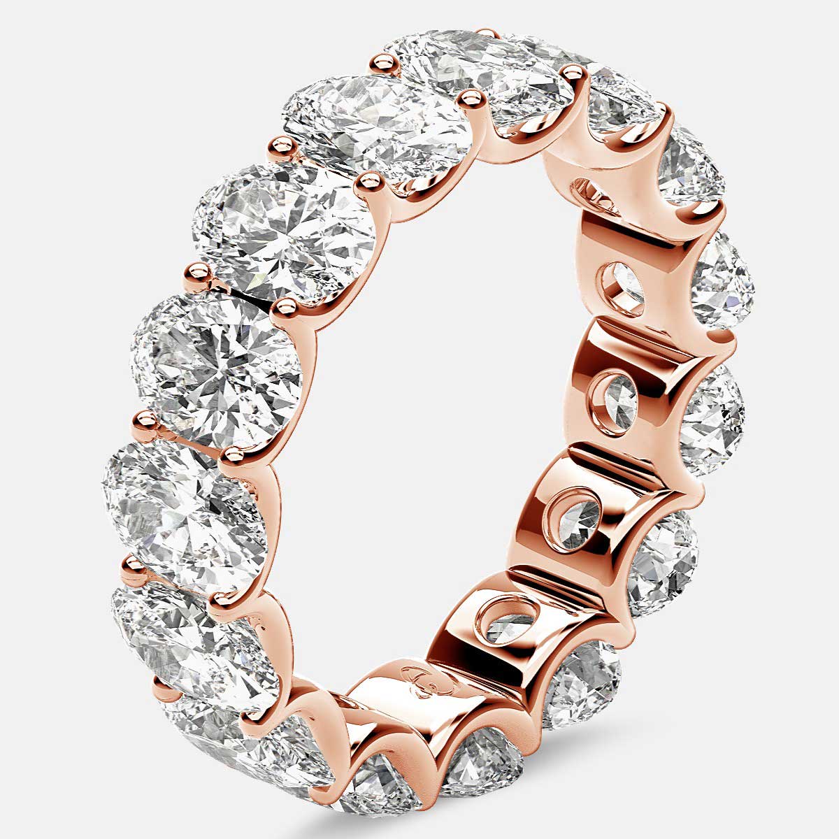 Curved Prong Eternity Ring with Oval Diamonds in 18k Rose Gold