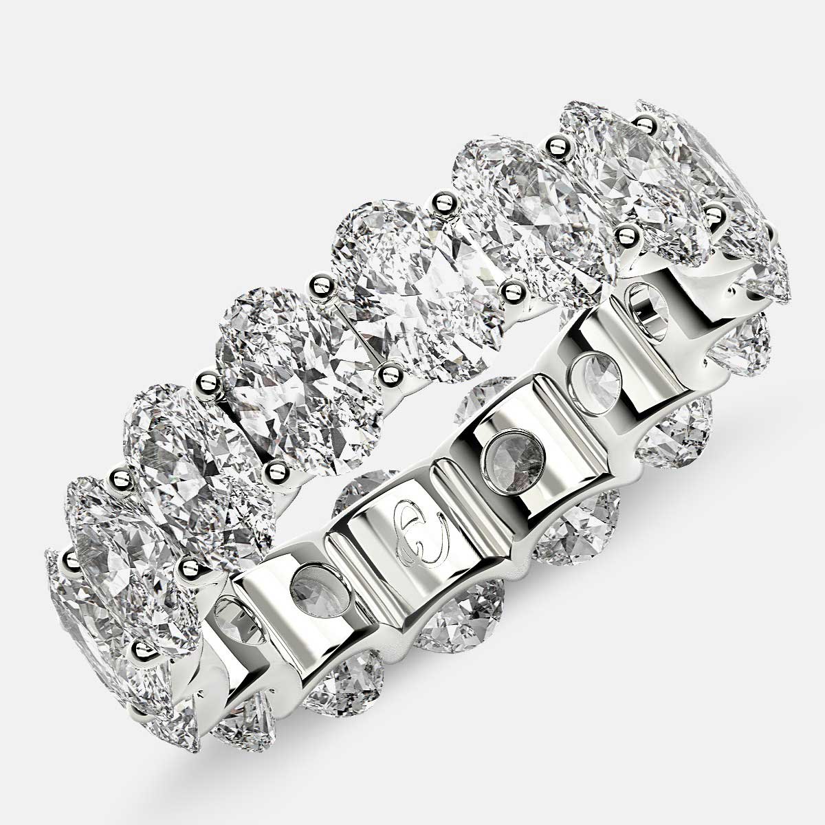 Curved Prong Eternity Ring with Oval Diamonds in 18k White Gold