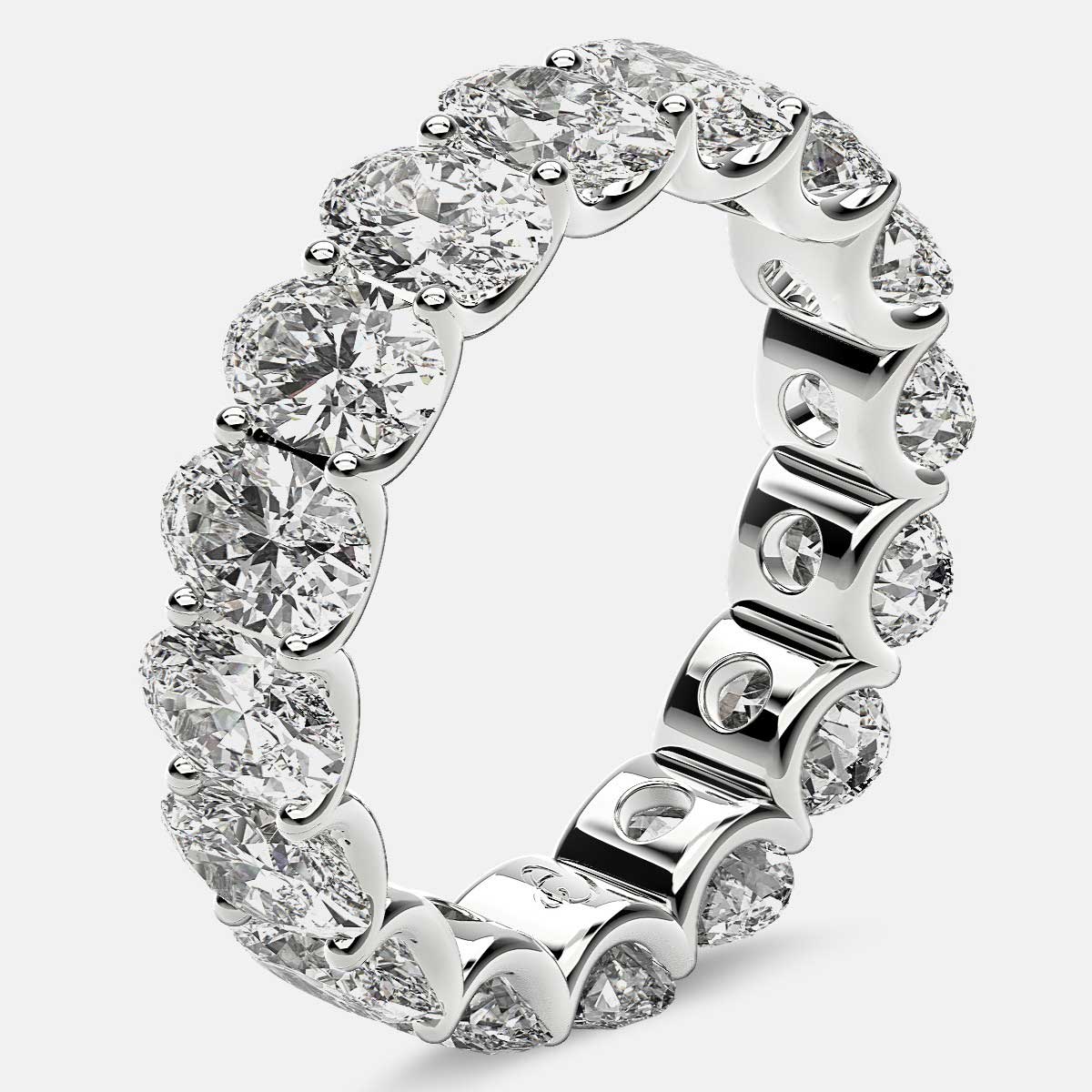 Curved Prong Eternity Ring with Oval Diamonds in 18k White Gold