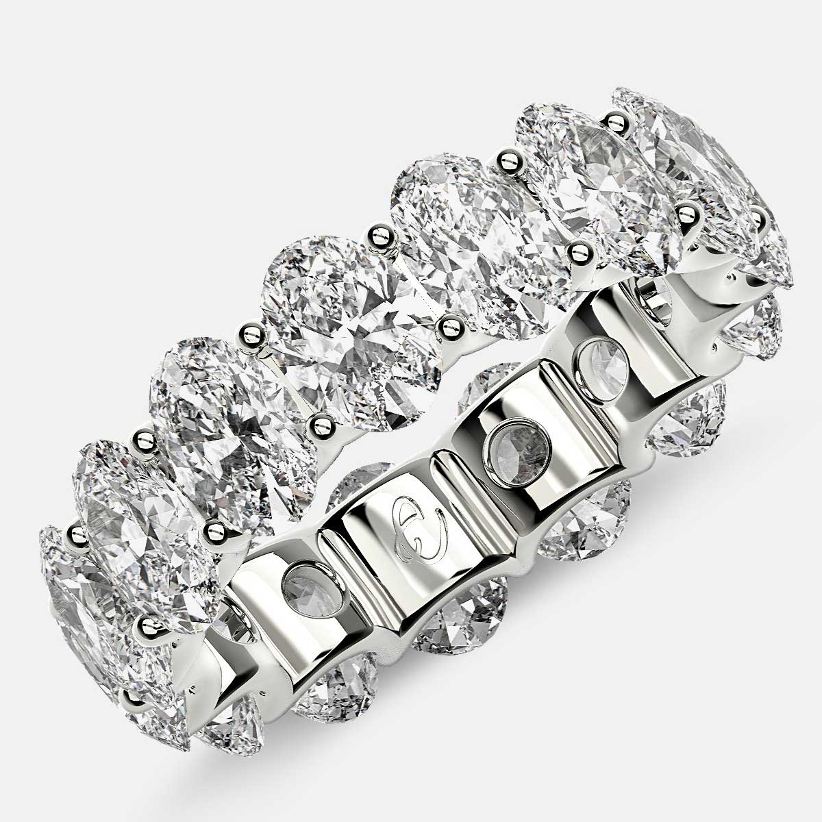 Curved Prong Eternity Ring with Oval Diamonds in 18k White Gold