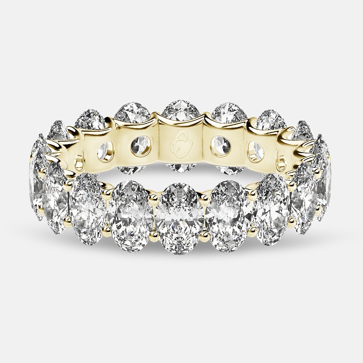 Curved Prong Eternity Ring with Oval Diamonds in 18k Yellow Gold