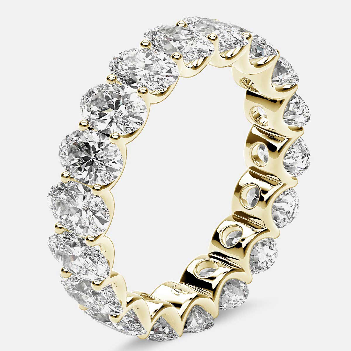 Curved Prong Eternity Ring with Oval Diamonds in 18k Yellow Gold