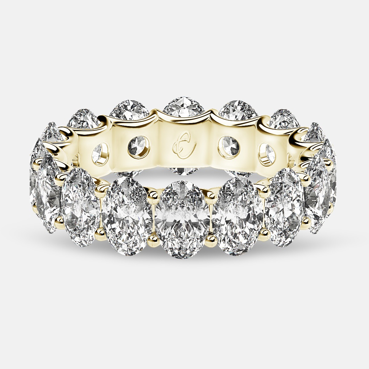 Curved Prong Eternity Ring with Oval Diamonds in 18k Yellow Gold