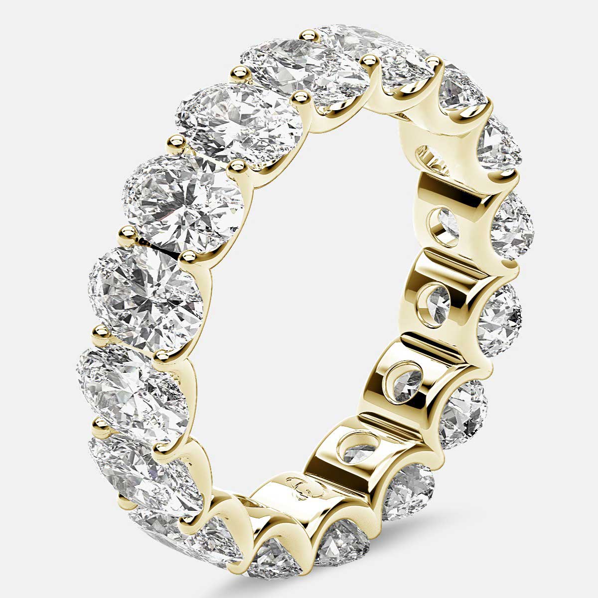 Curved Prong Eternity Ring with Oval Diamonds in 18k Yellow Gold