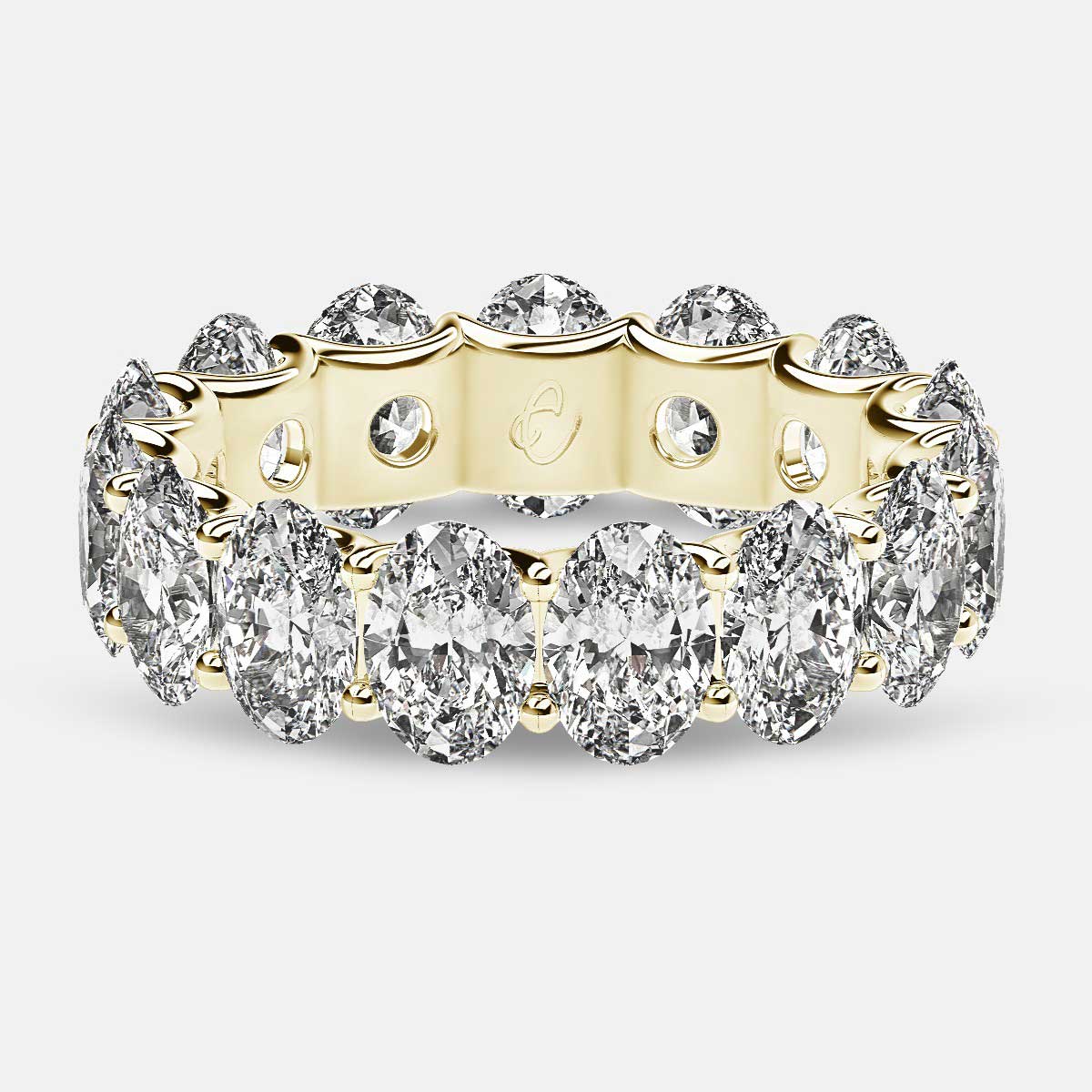 Curved Prong Eternity Ring with Oval Diamonds in 18k Yellow Gold