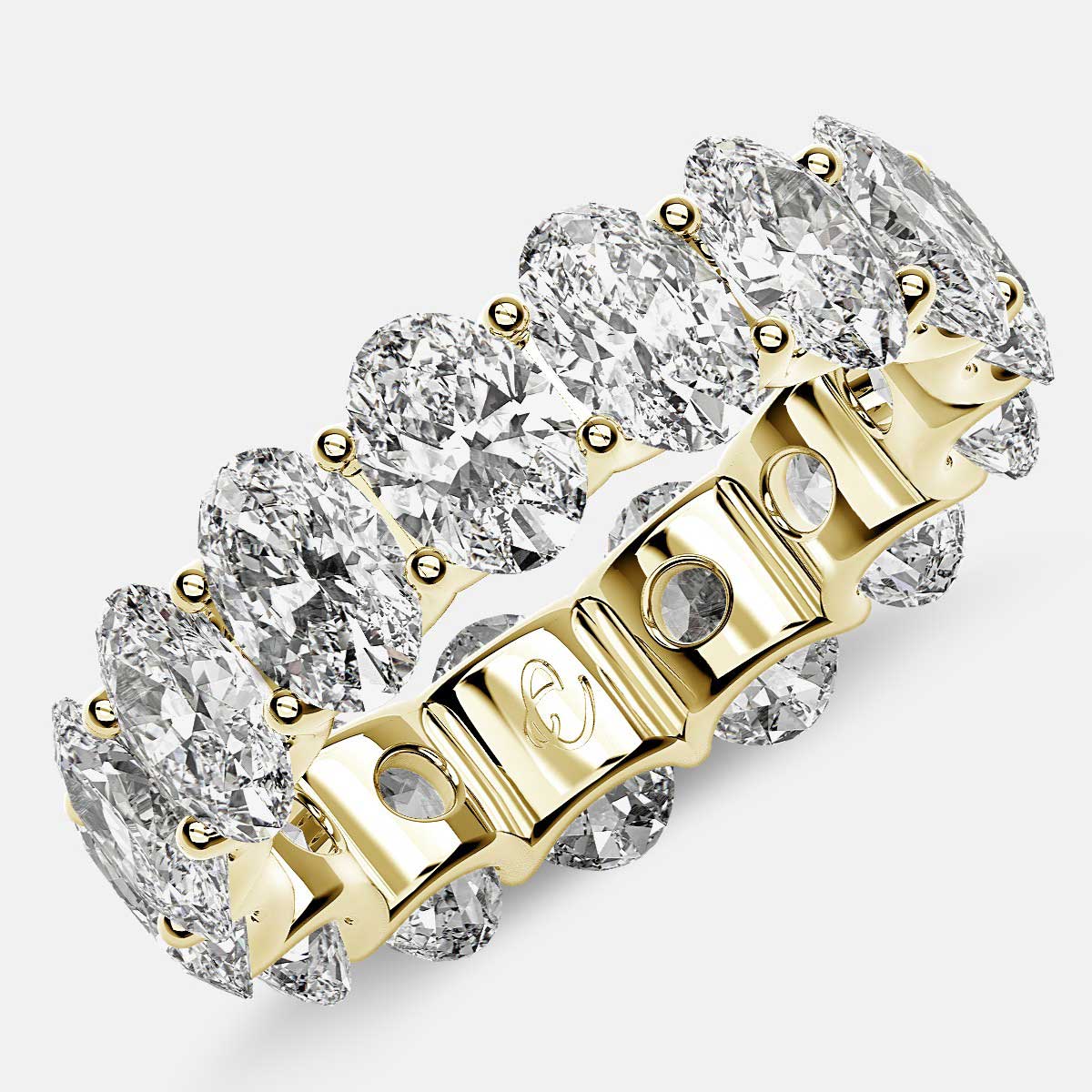 Curved Prong Eternity Ring with Oval Diamonds in 18k Yellow Gold