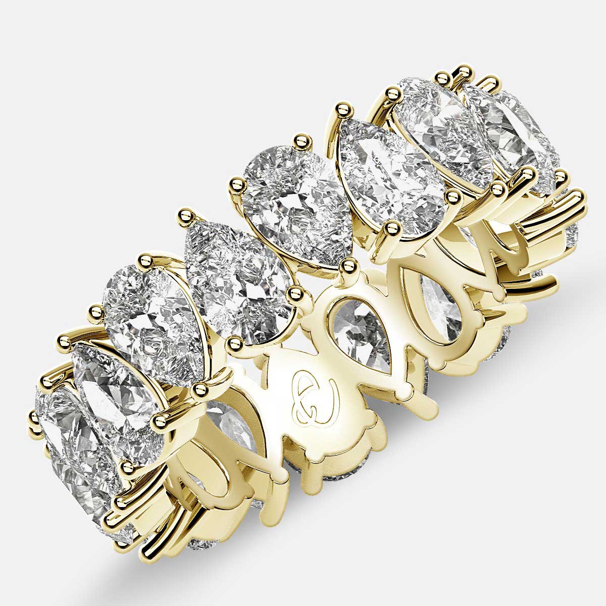 Prong Set Eternity Ring with Pear Shaped Diamonds in 18k Yellow Gold