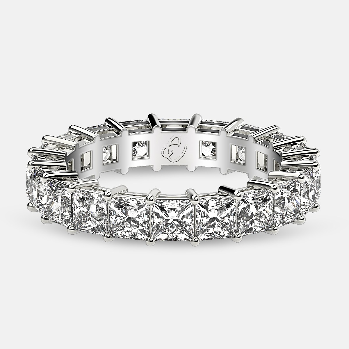 Eternity Ring with Prong Set Princess Cut Diamonds in Platinum