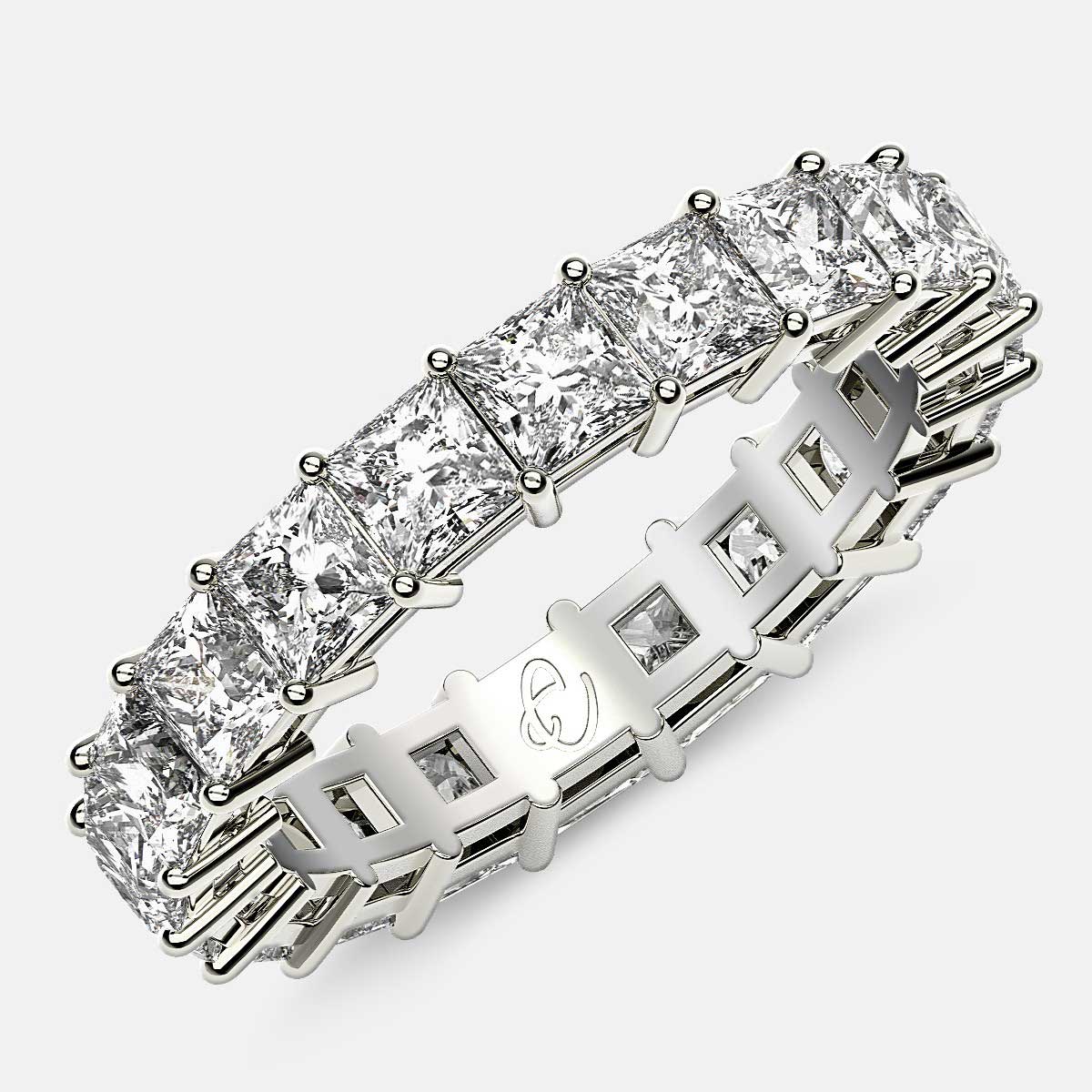 Eternity Ring with Prong Set Princess Cut Diamonds in Platinum