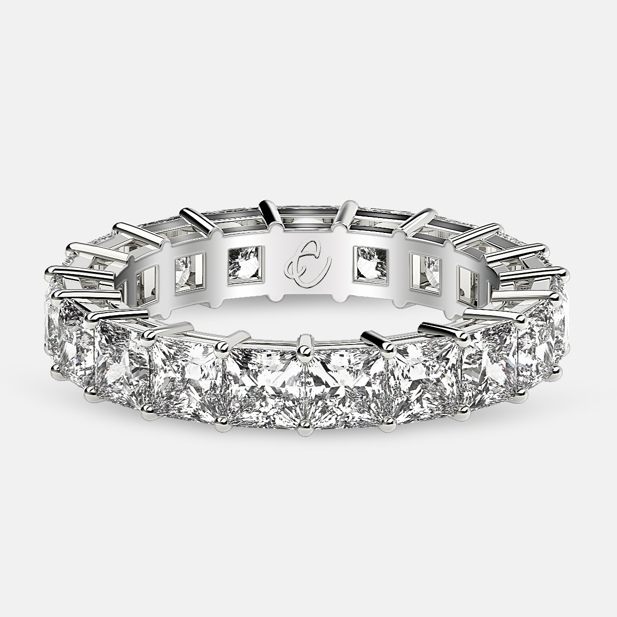Eternity Ring with Prong Set Princess Cut Diamonds in Platinum
