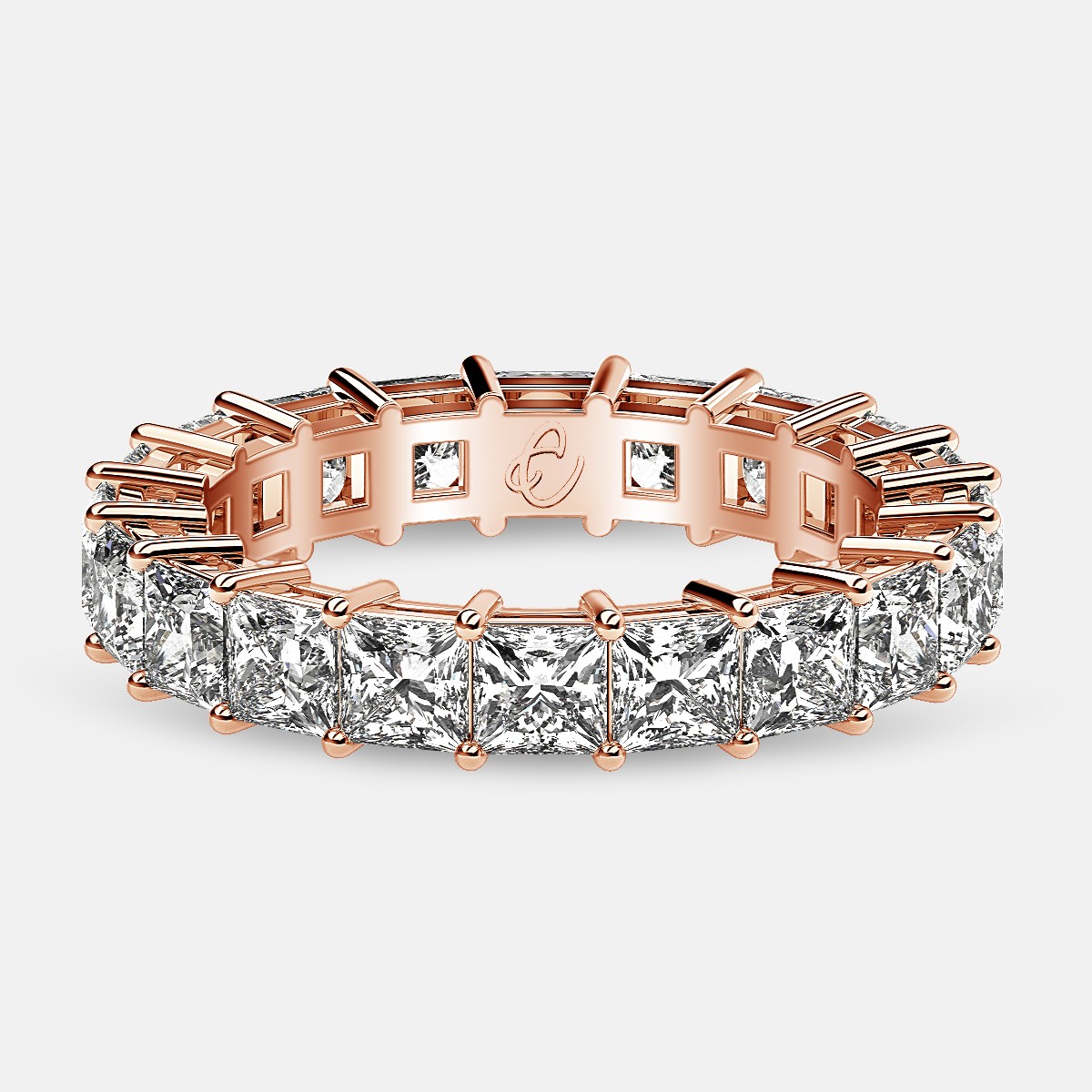 Eternity Ring with Prong Set Princess Cut Diamonds in 18k Rose Gold