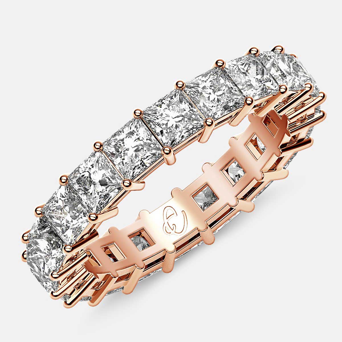 Eternity Ring with Prong Set Princess Cut Diamonds in 18k Rose Gold