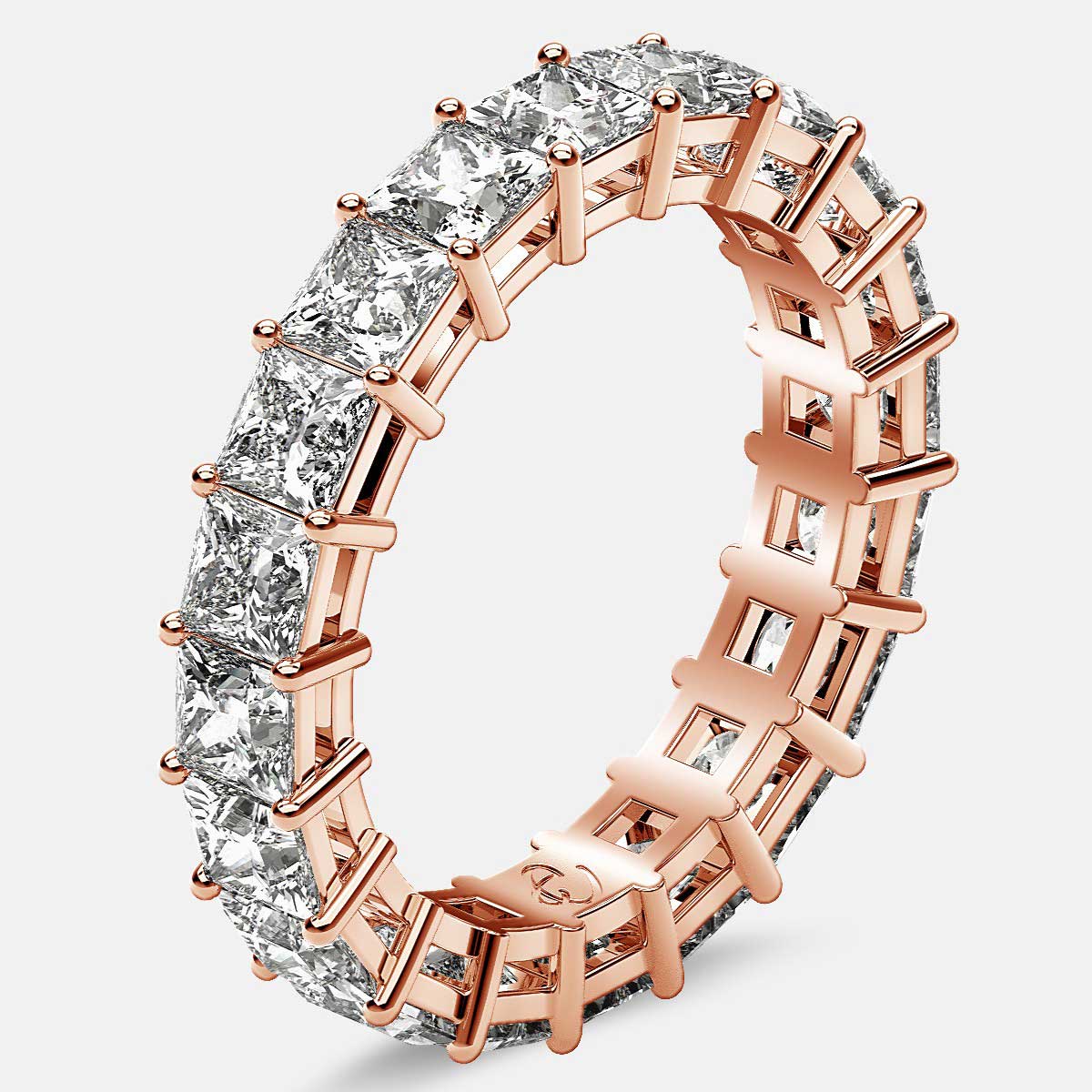 Eternity Ring with Prong Set Princess Cut Diamonds in 18k Rose Gold