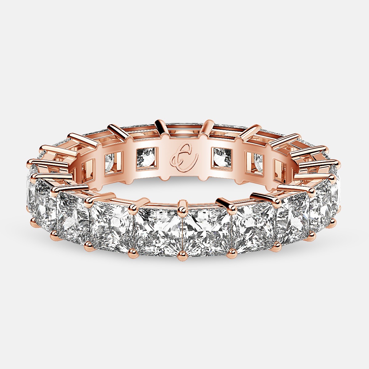 Eternity Ring with Prong Set Princess Cut Diamonds in 18k Rose Gold