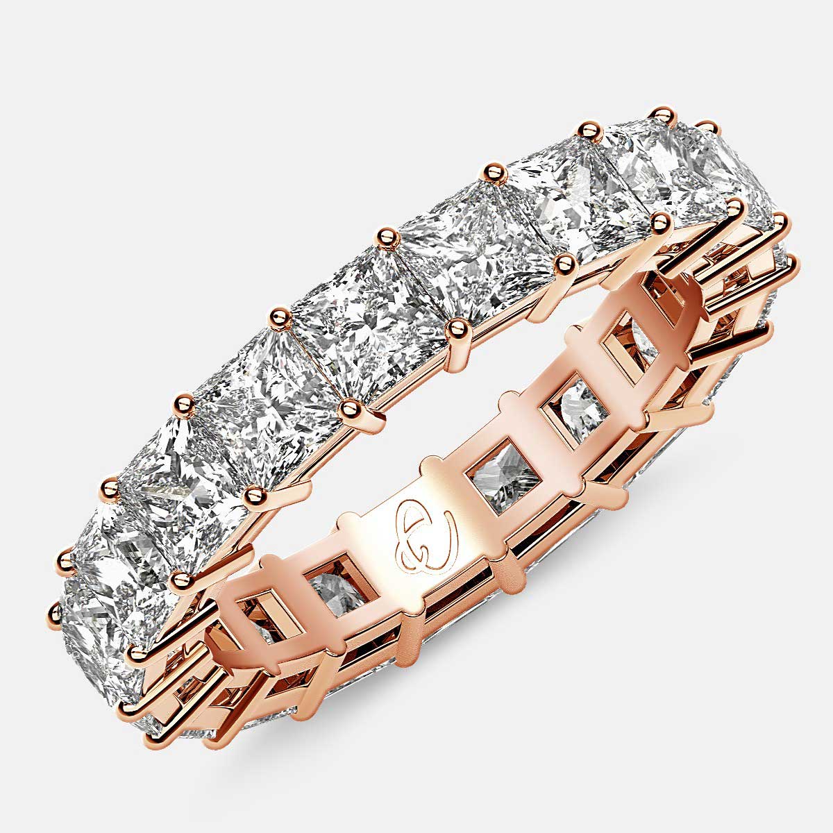 Eternity Ring with Prong Set Princess Cut Diamonds in 18k Rose Gold