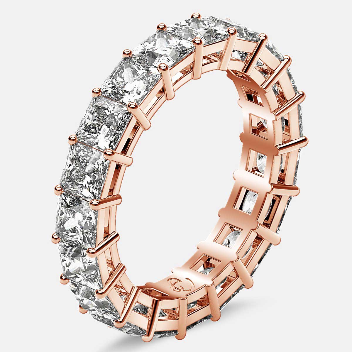Eternity Ring with Prong Set Princess Cut Diamonds in 18k Rose Gold