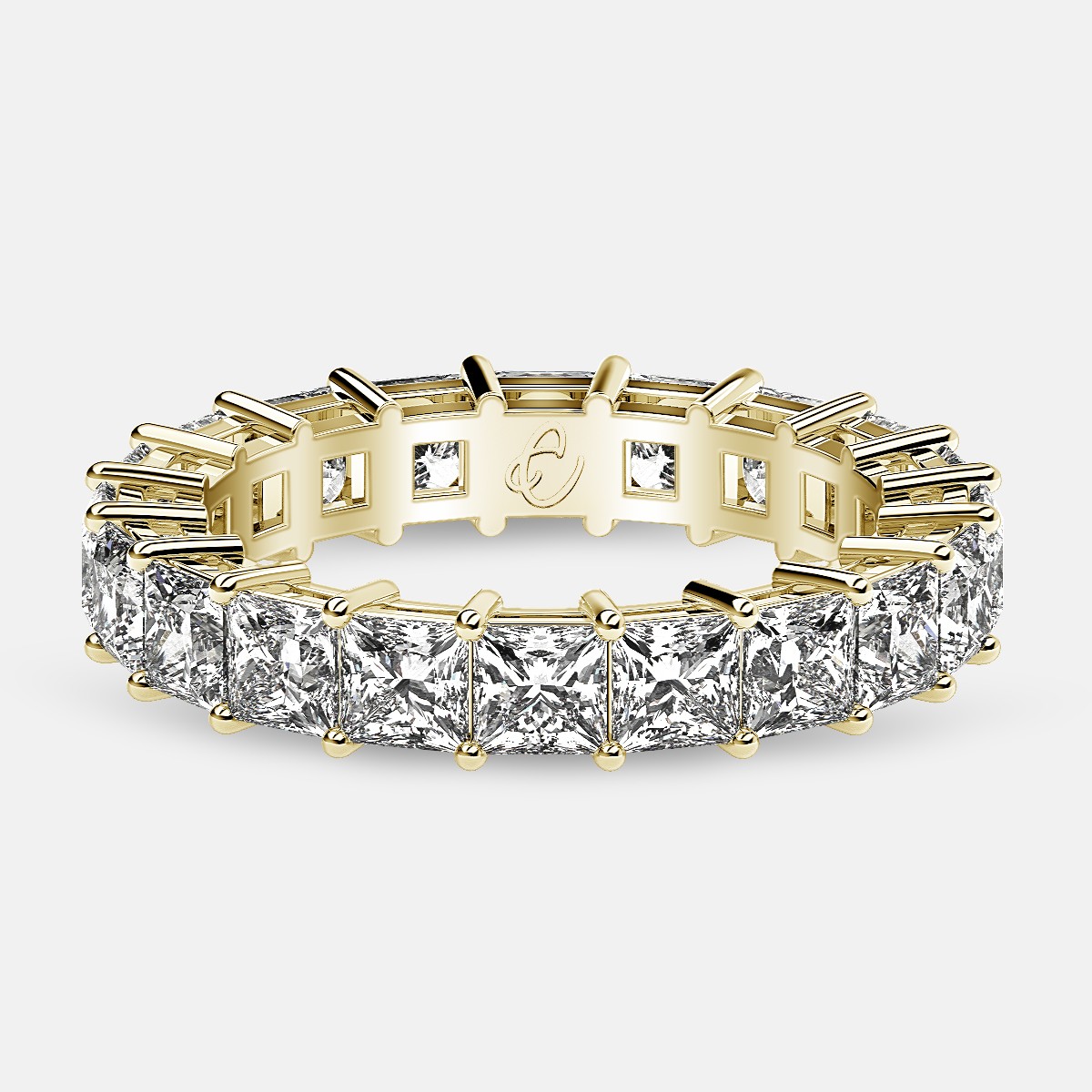 Eternity Ring with Prong Set Princess Cut Diamonds in 18k Yellow Gold