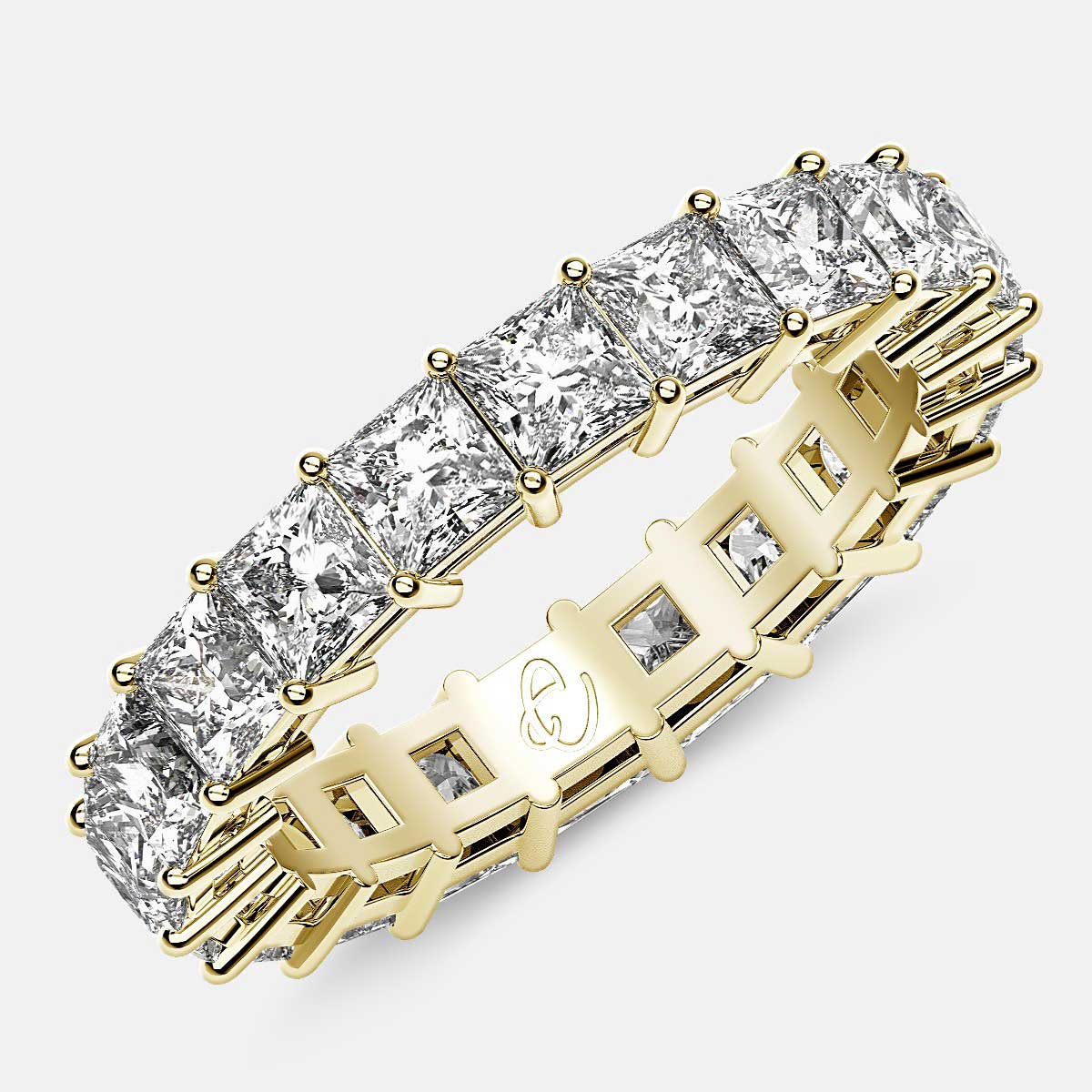 Eternity Ring with Prong Set Princess Cut Diamonds in 18k Yellow Gold