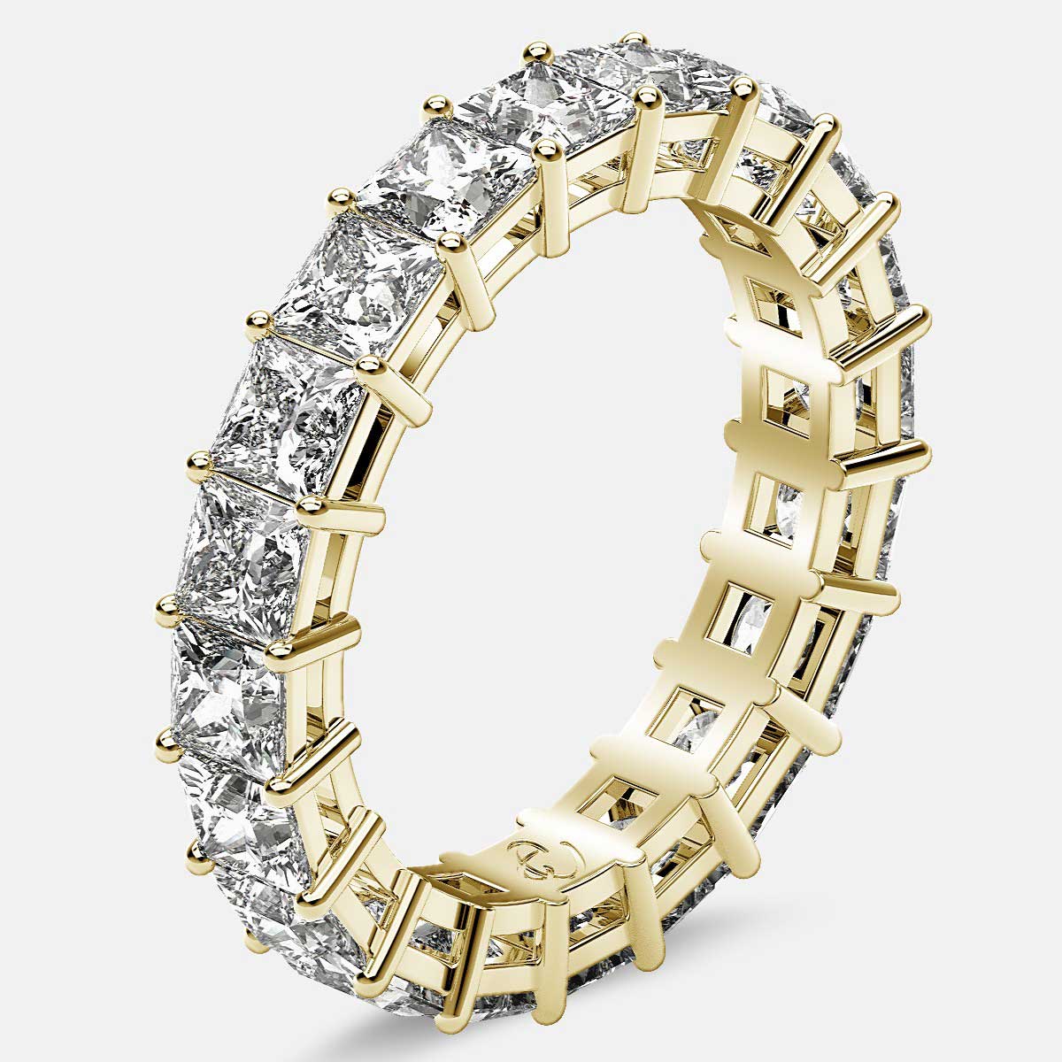 Eternity Ring with Prong Set Princess Cut Diamonds in 18k Yellow Gold