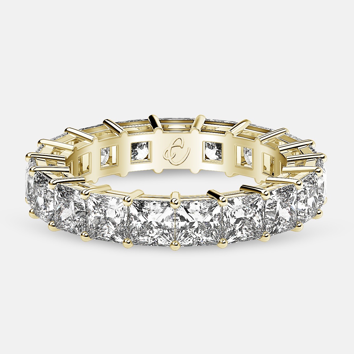 Eternity Ring with Prong Set Princess Cut Diamonds in 18k Yellow Gold