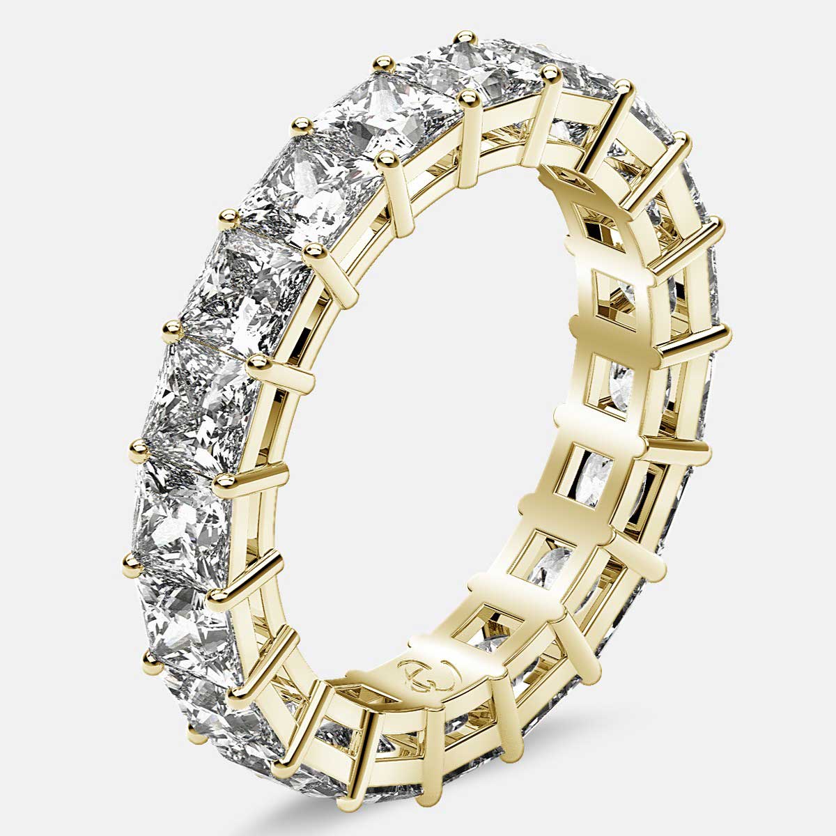 Eternity Ring with Prong Set Princess Cut Diamonds in 18k Yellow Gold