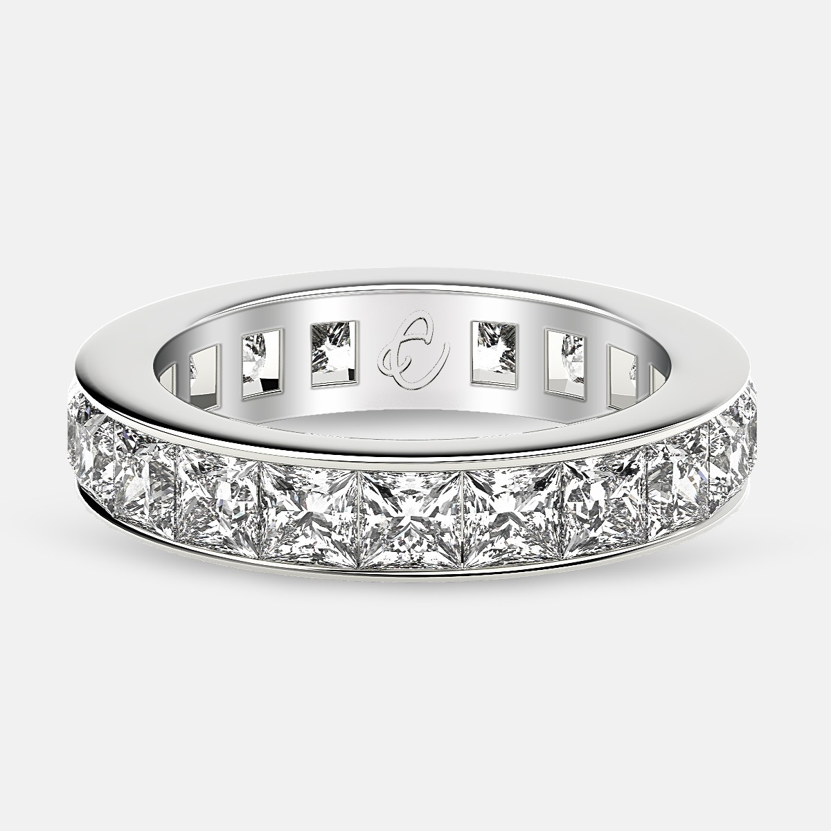 Eternity Ring with Channel Set Princess Cut Diamonds in Platinum