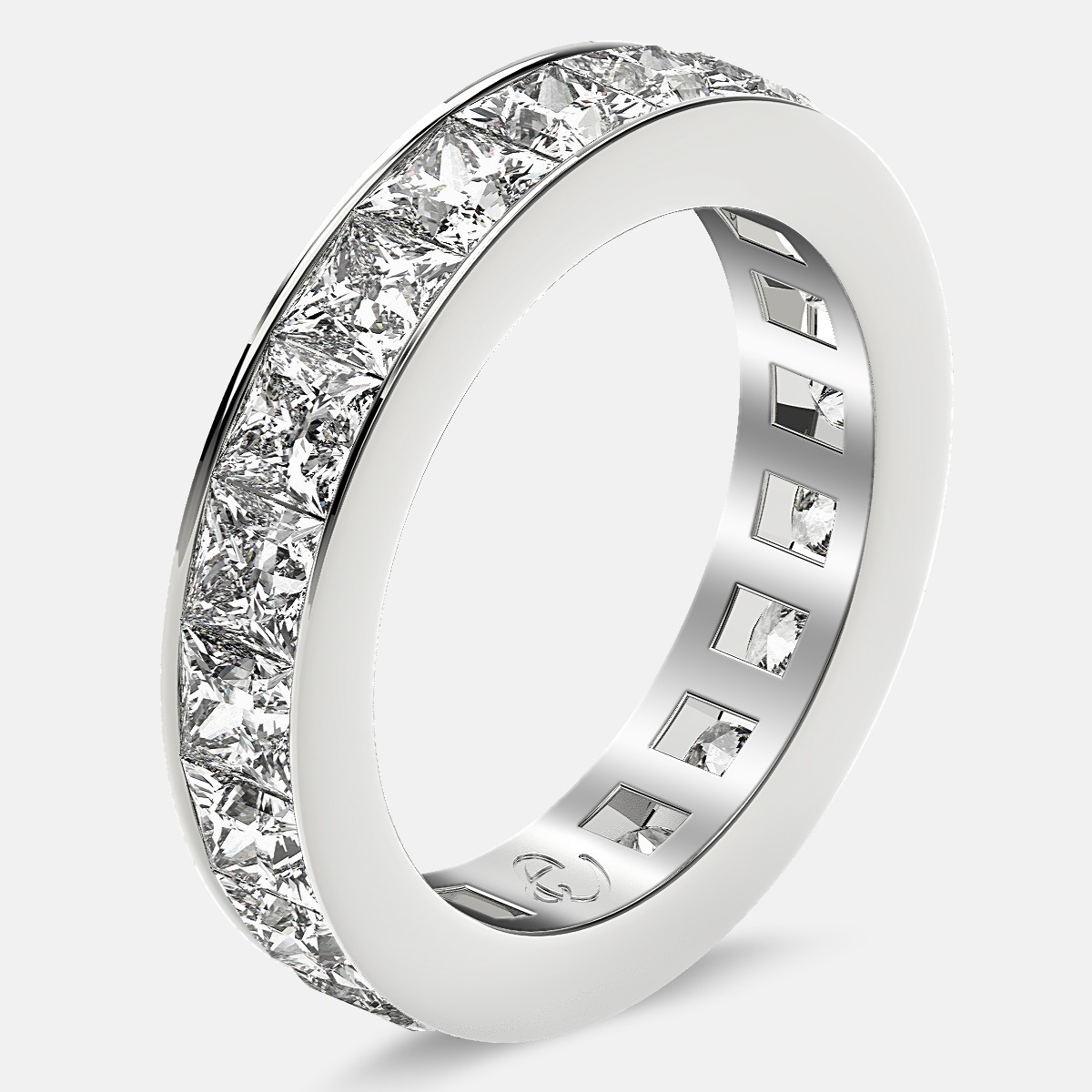 Eternity Ring with Channel Set Princess Cut Diamonds in Platinum