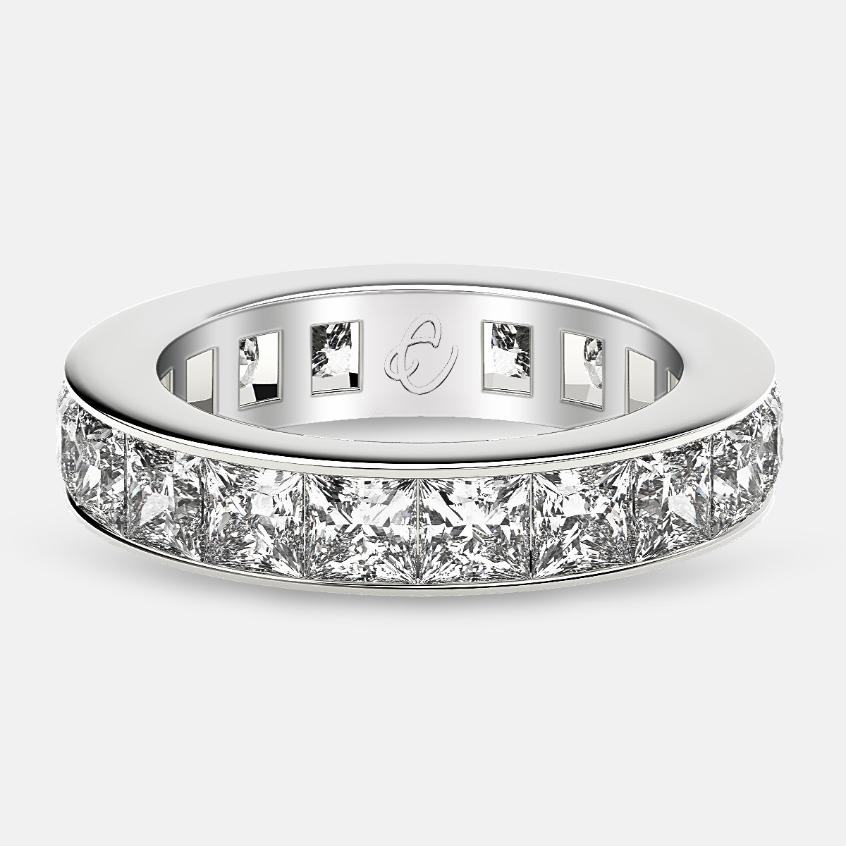 Eternity Ring with Channel Set Princess Cut Diamonds in Platinum