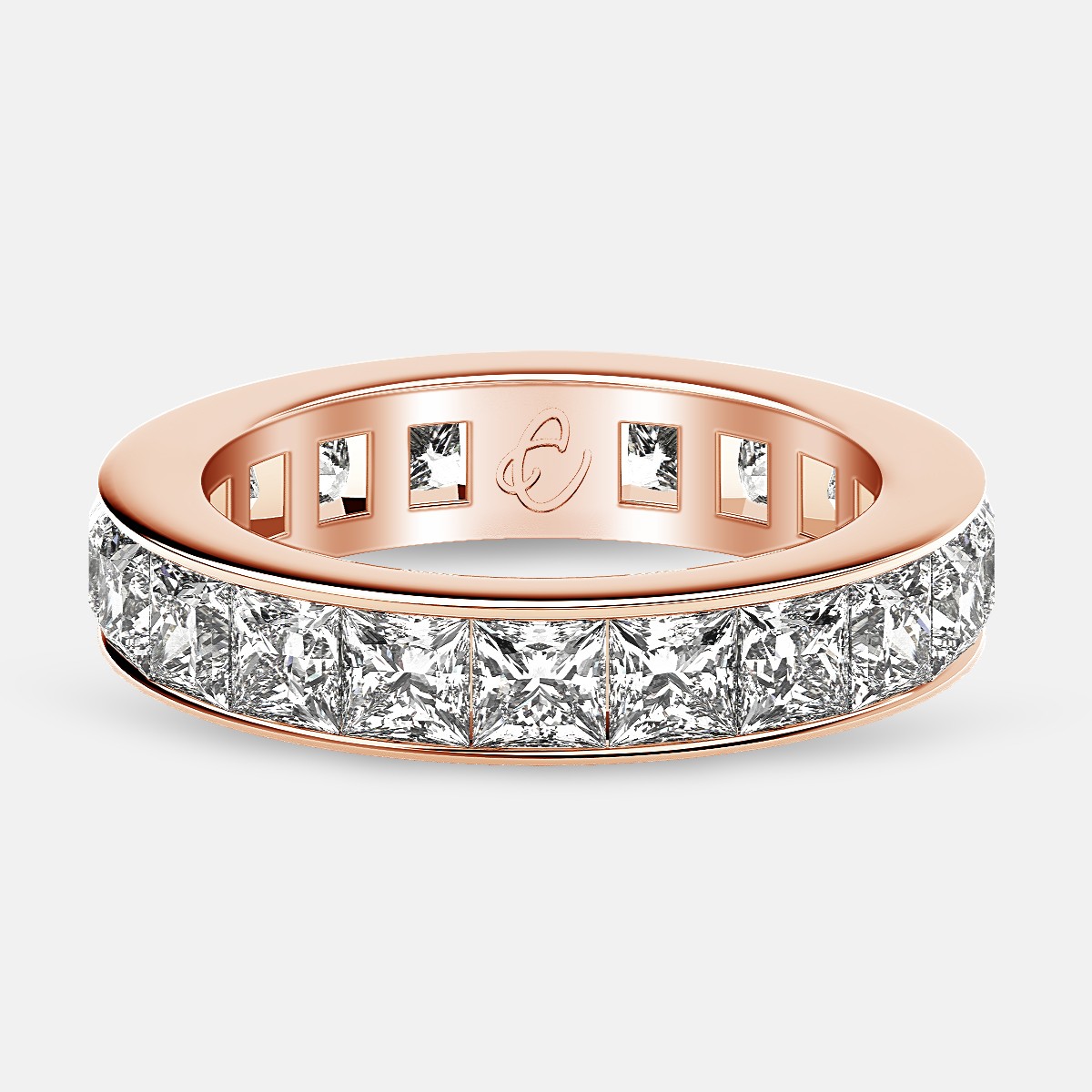 Eternity Ring with Channel Set Princess Cut Diamonds in 18k Rose Gold