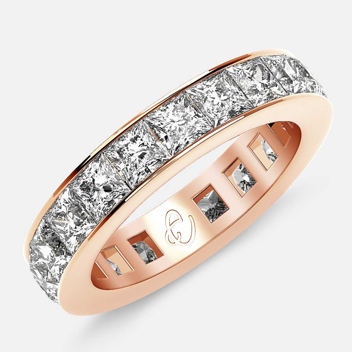 Eternity Ring with Channel Set Princess Cut Diamonds in 18k Rose Gold