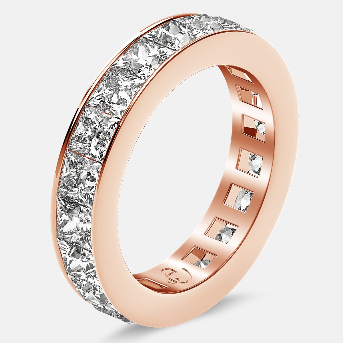 Eternity Ring with Channel Set Princess Cut Diamonds in 18k Rose Gold