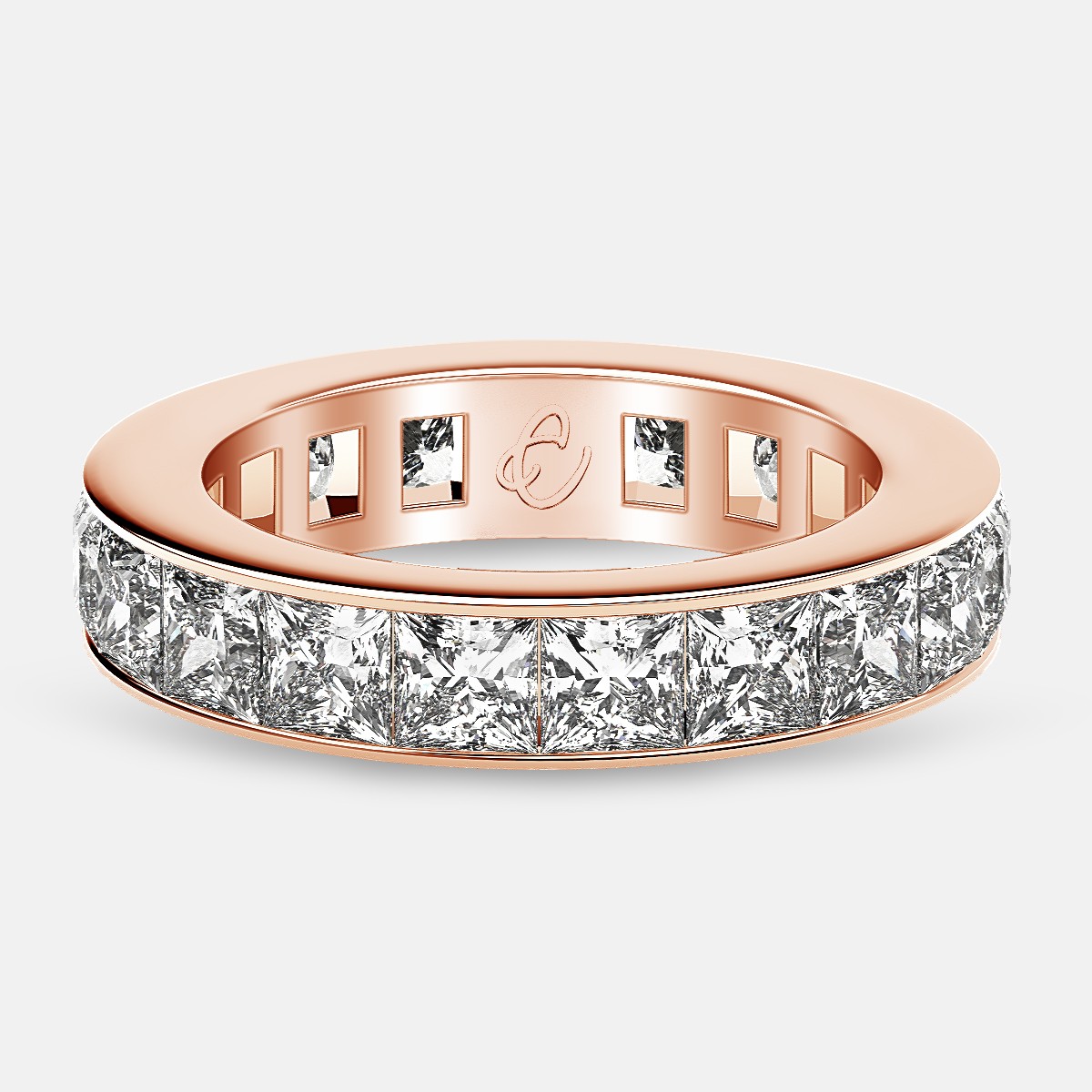 Eternity Ring with Channel Set Princess Cut Diamonds in 18k Rose Gold