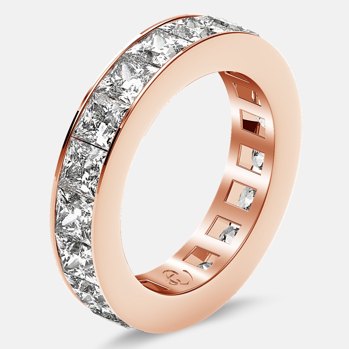 Eternity Ring with Channel Set Princess Cut Diamonds in 18k Rose Gold