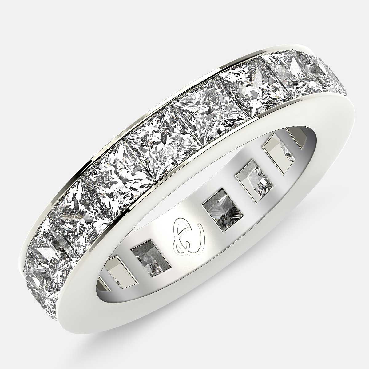 Eternity Ring with Channel Set Princess Cut Diamonds in 18k White Gold