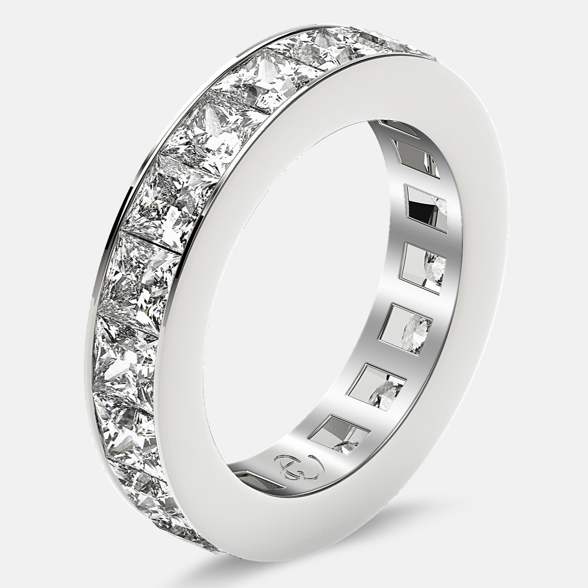 Eternity Ring with Channel Set Princess Cut Diamonds in 18k White Gold