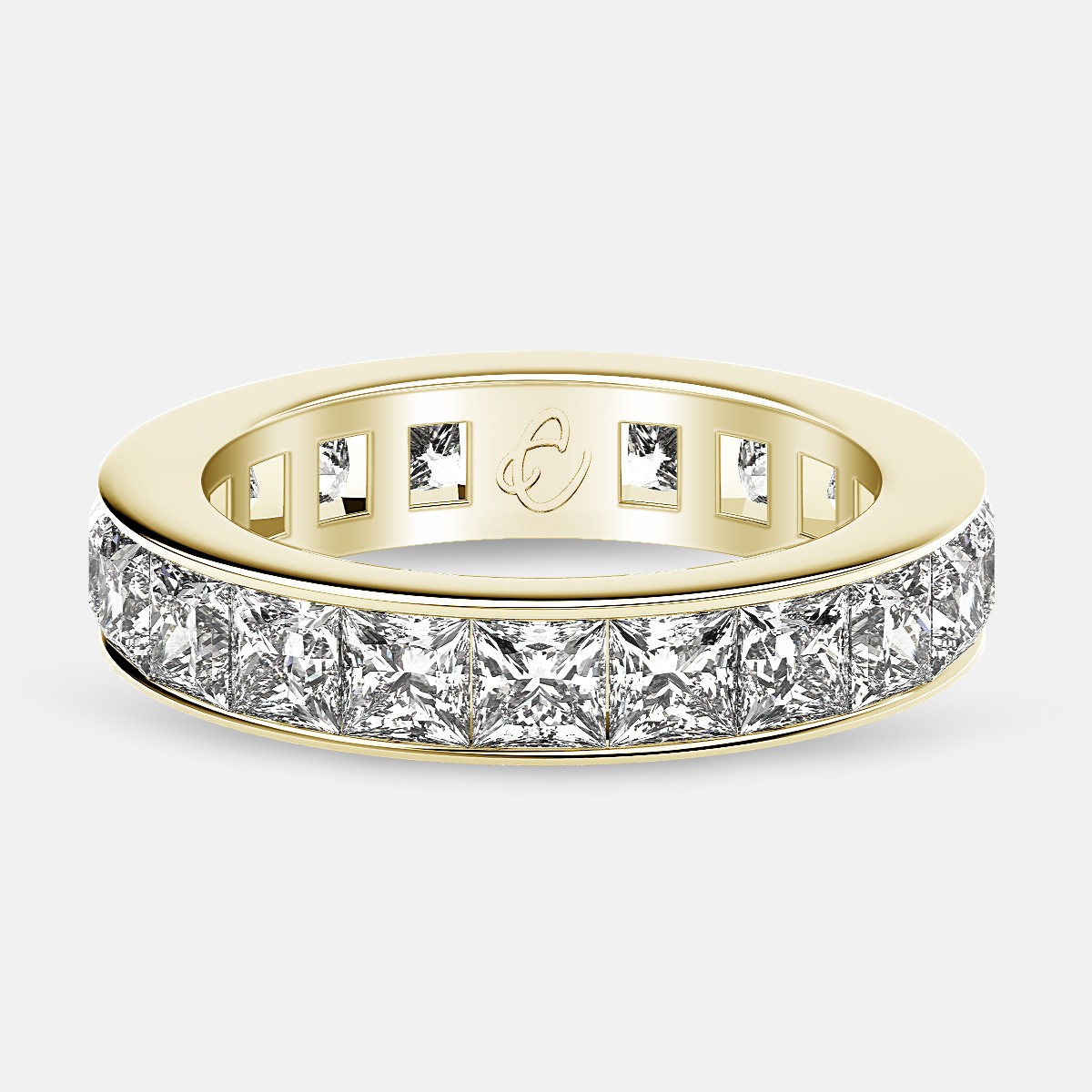 Eternity Ring with Channel Set Princess Cut Diamonds in 18k Yellow Gold