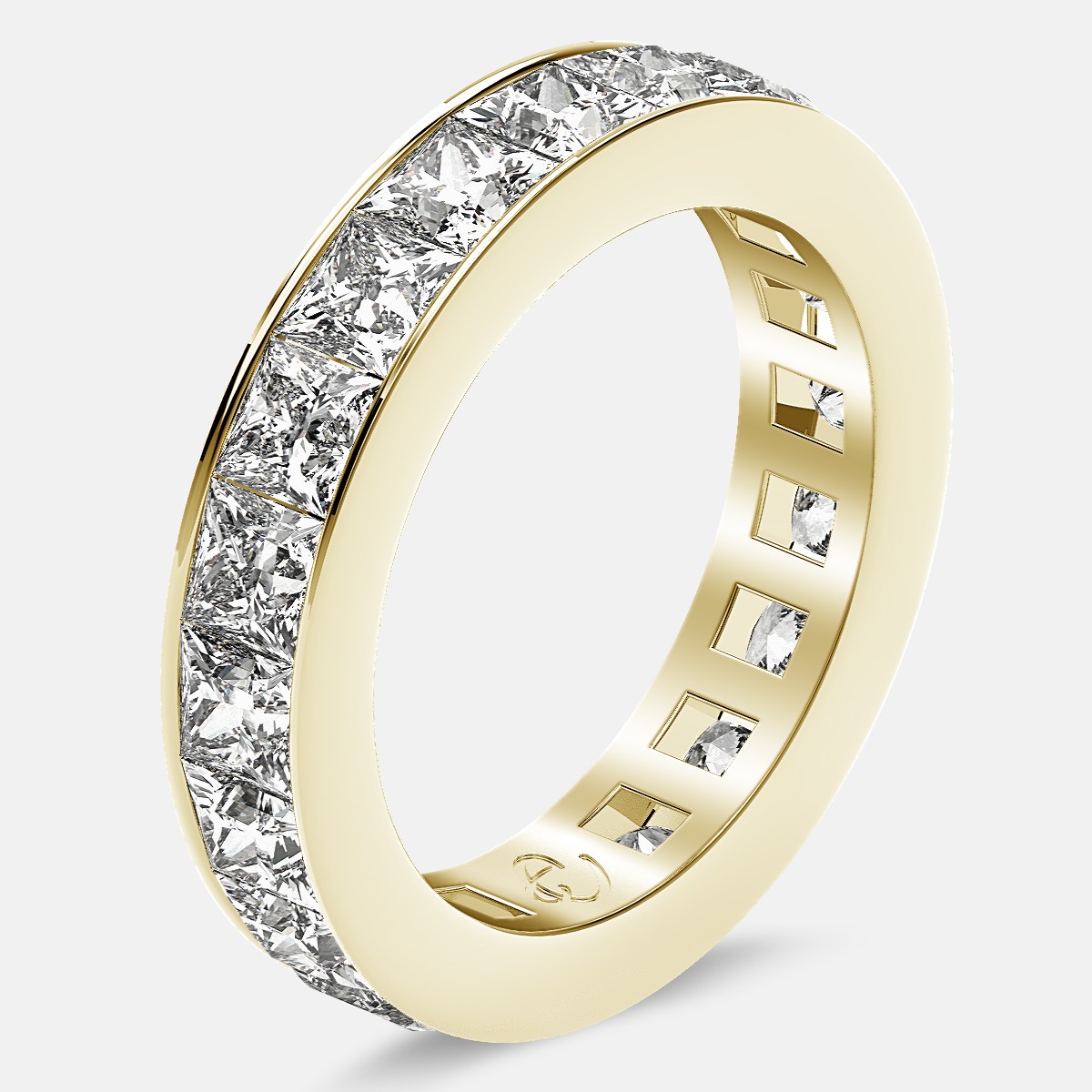 Eternity Ring with Channel Set Princess Cut Diamonds in 18k Yellow Gold