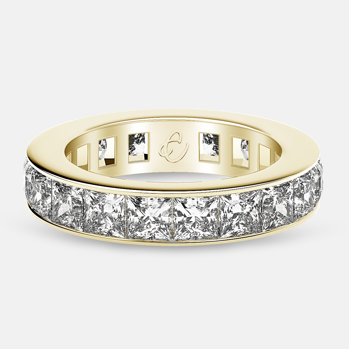 Eternity Ring with Channel Set Princess Cut Diamonds in 18k Yellow Gold