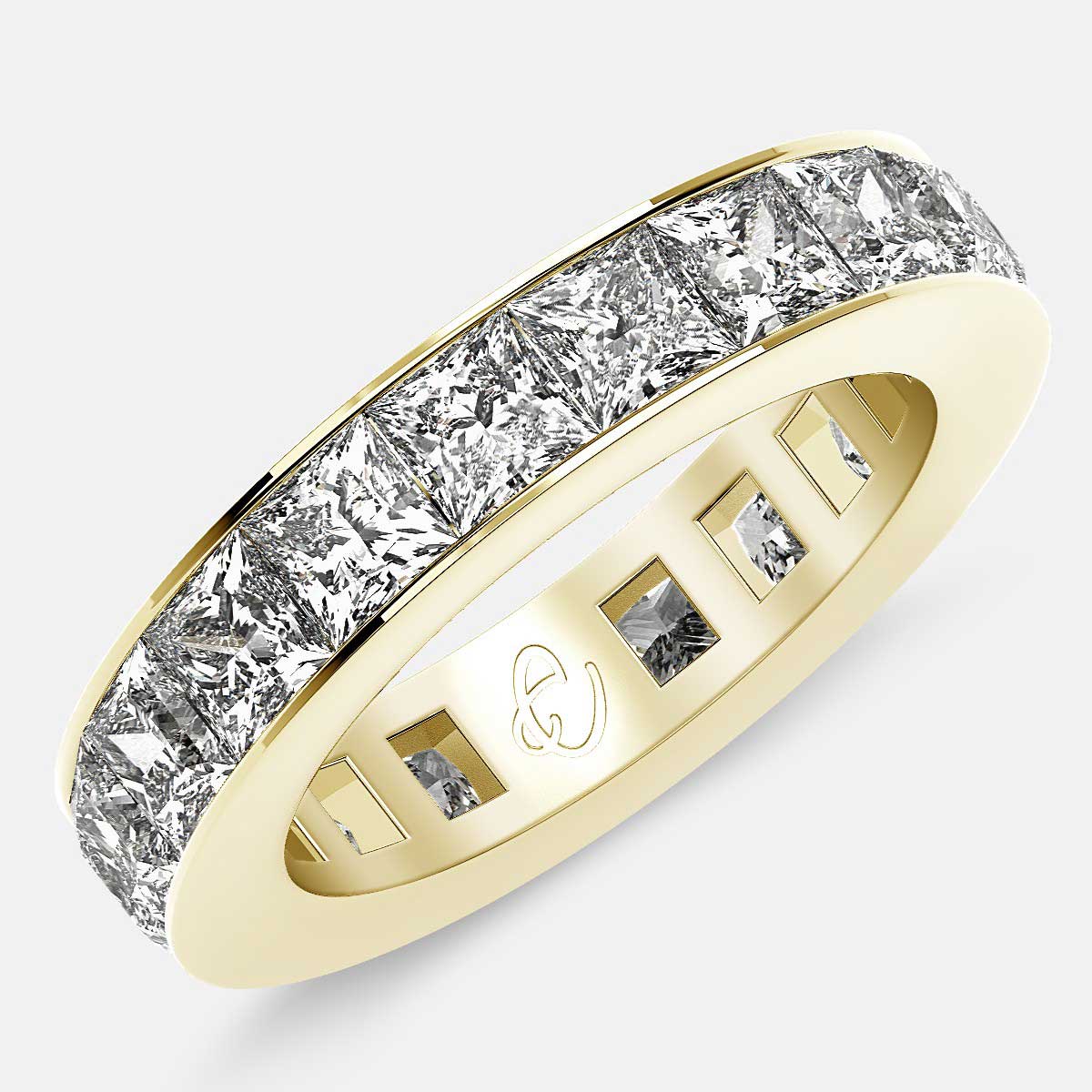 Eternity Ring with Channel Set Princess Cut Diamonds in 18k Yellow Gold