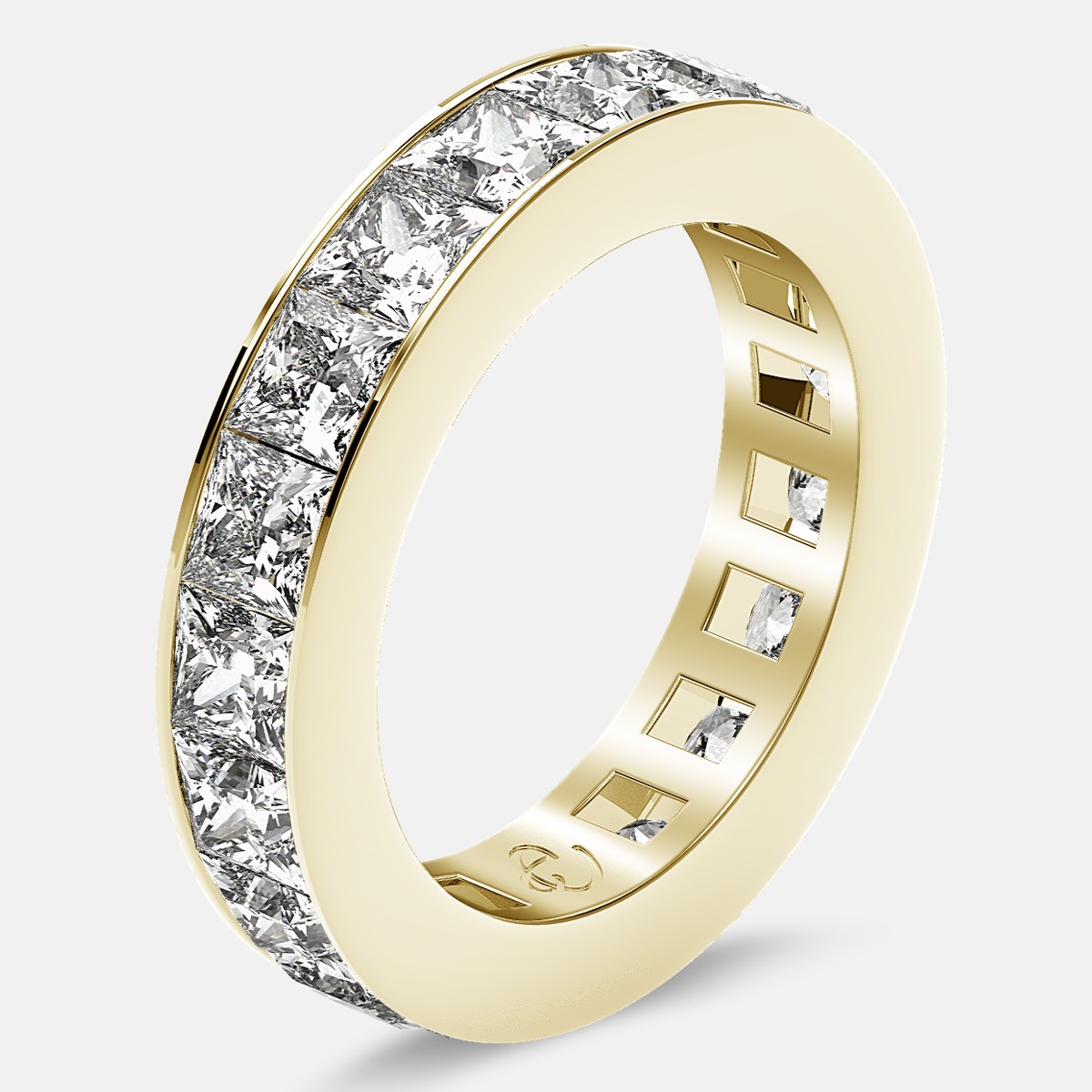 Eternity Ring with Channel Set Princess Cut Diamonds in 18k Yellow Gold