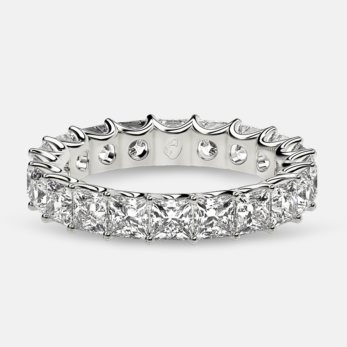 Eternity Ring with Arch Prong Set Princess Diamonds in Platinum