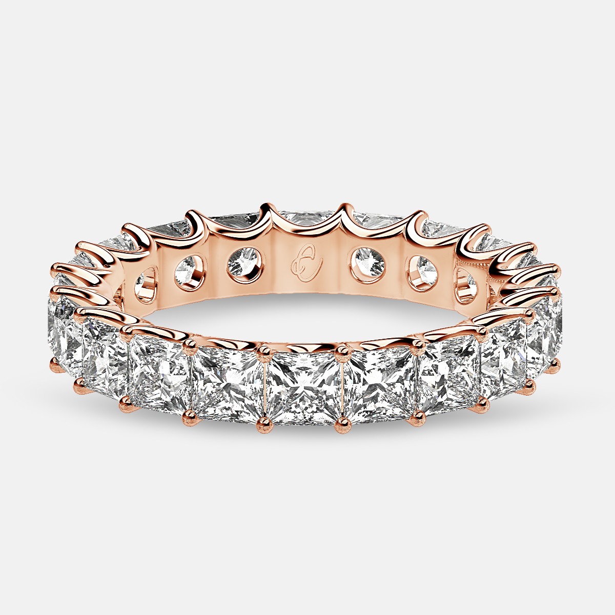 Eternity Ring with Arch Prong Set Princess Diamonds in 18k Rose Gold