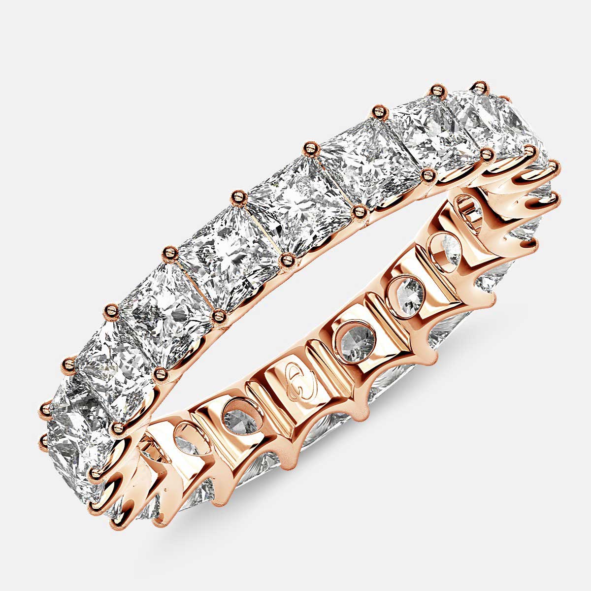 Eternity Ring with Arch Prong Set Princess Diamonds in 18k Rose Gold