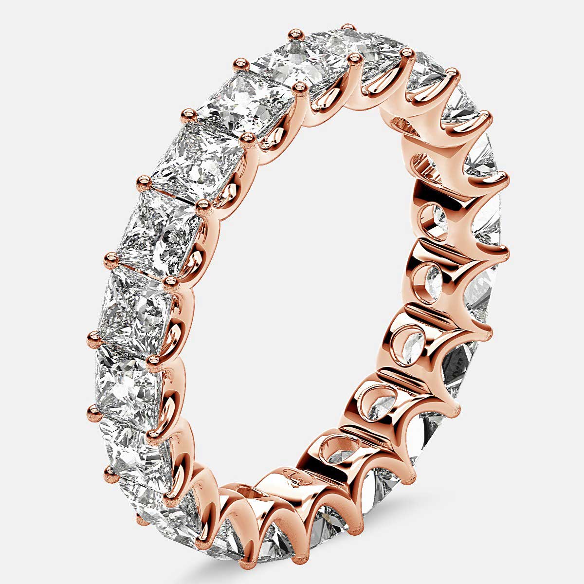 Eternity Ring with Arch Prong Set Princess Diamonds in 18k Rose Gold