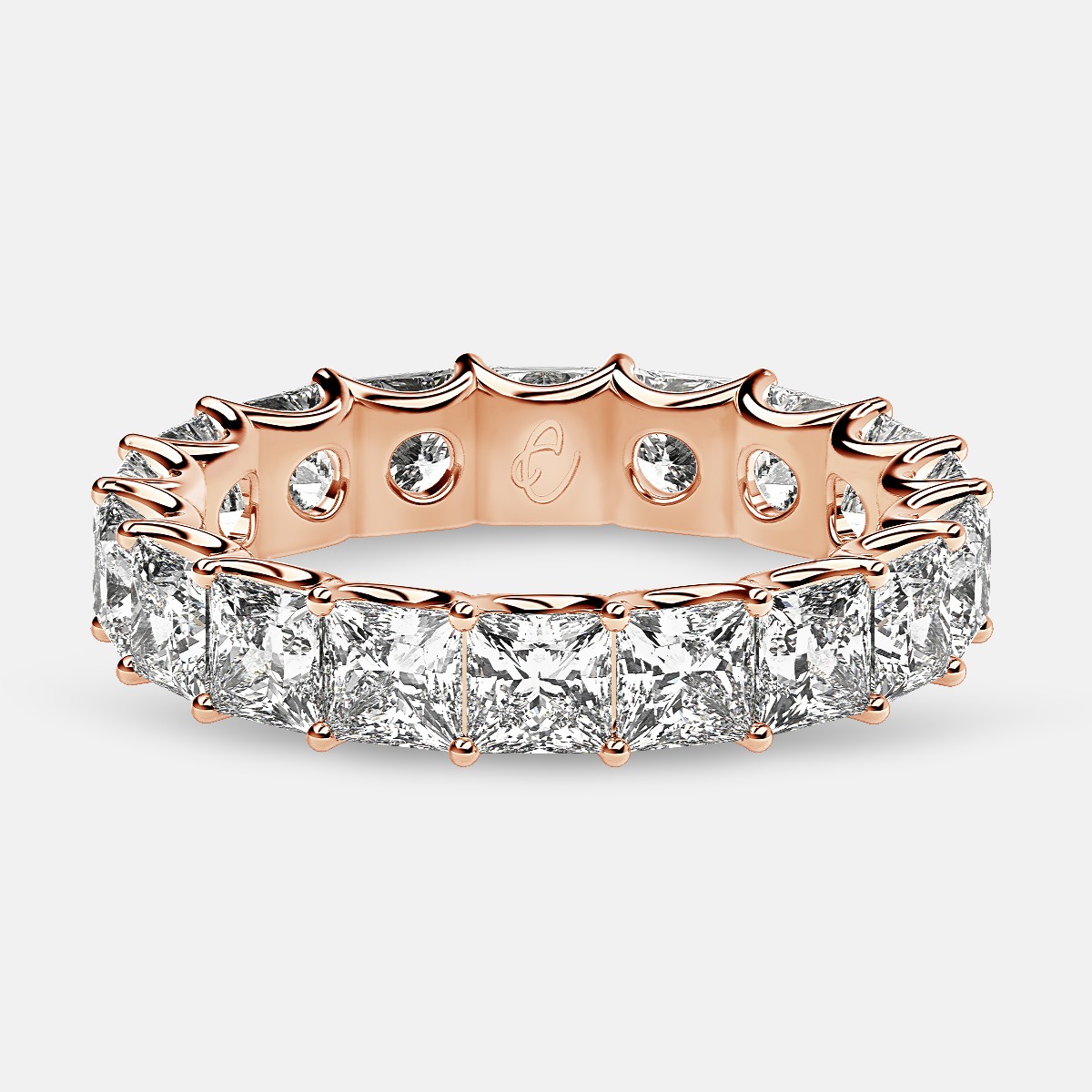 Eternity Ring with Arch Prong Set Princess Diamonds in 18k Rose Gold