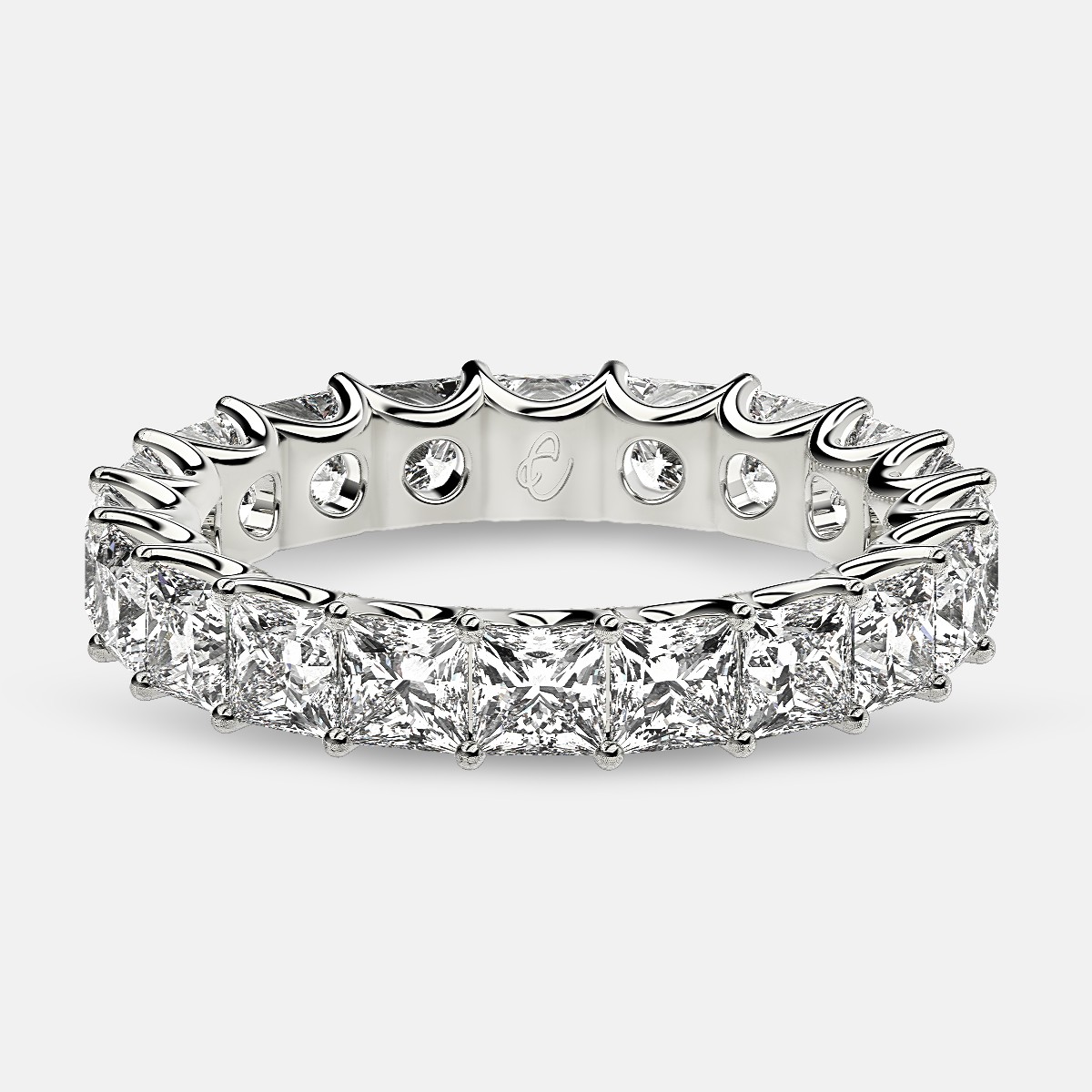 Eternity Ring with Arch Prong Set Princess Diamonds in 18k White Gold